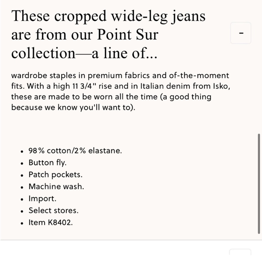 EUC J. Crew Point Sur Wide Leg Crop
Button Fly Jeans Size 27 - Picture 9 of 9